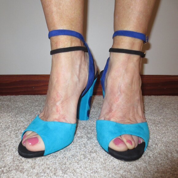 NNB SERGIO ROSSI Blue Suede Double Ankle Strap High Heel Sandals - Picture 1 of 10